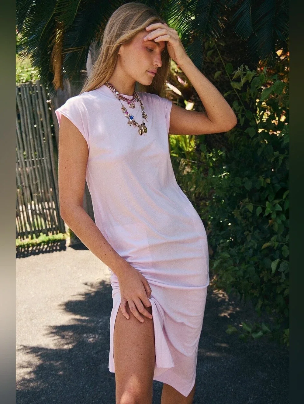 Free People All Day Long Side Slits T Shirt Midi Dress Size S Beachy Oversized